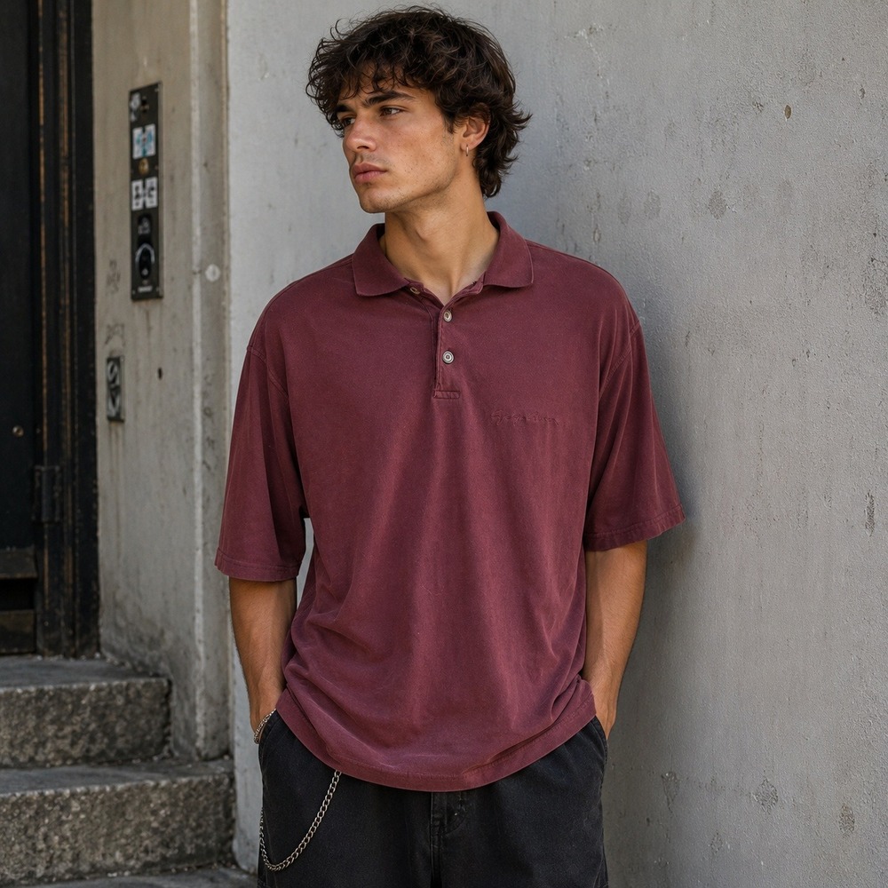 Vintage Giorgio Armani Le Collezioni Italian Polo Shirt Sz L Burgundy Faded‎